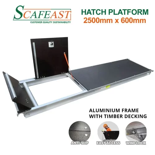 narrow mobile scaffold platform open hatch